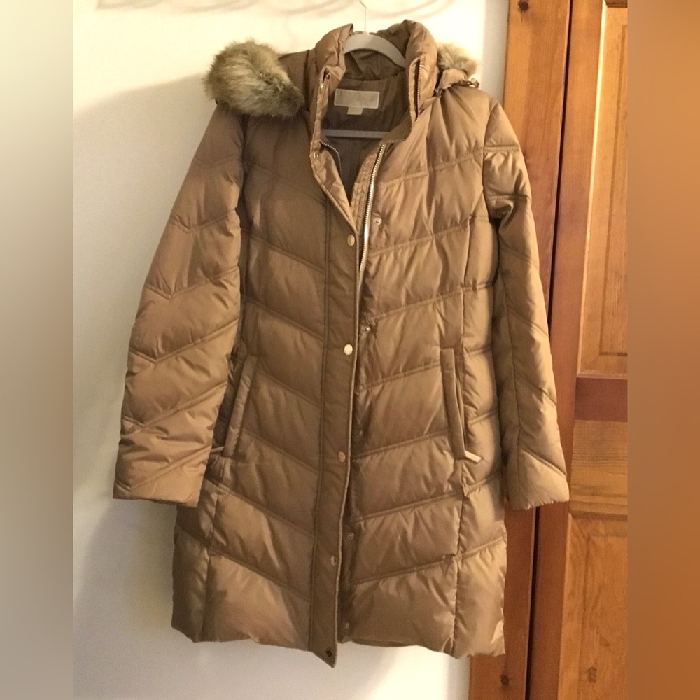 Michael Kors Quilted Fur Long Tan Jacket NWOT Size Small